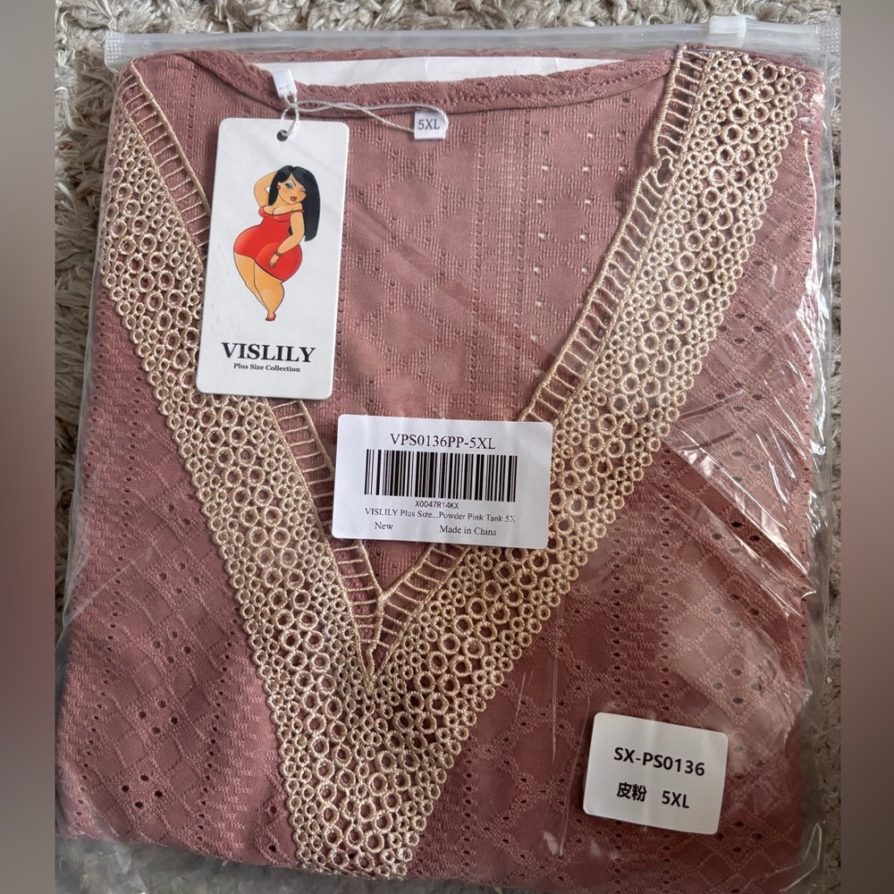 Vislily Plus Size Dusty Rose Eyelet V-Neck Tunic
